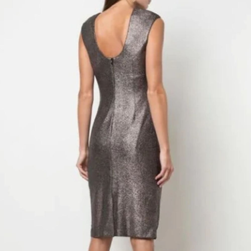 connected apparel Metallic Charcoal Cap-Sleeve Midi Dress